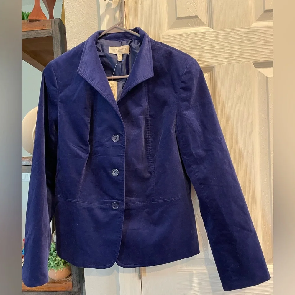 Talbot’s navy blue crushed velvet 3 Button lined single breasted blazer/Jacket